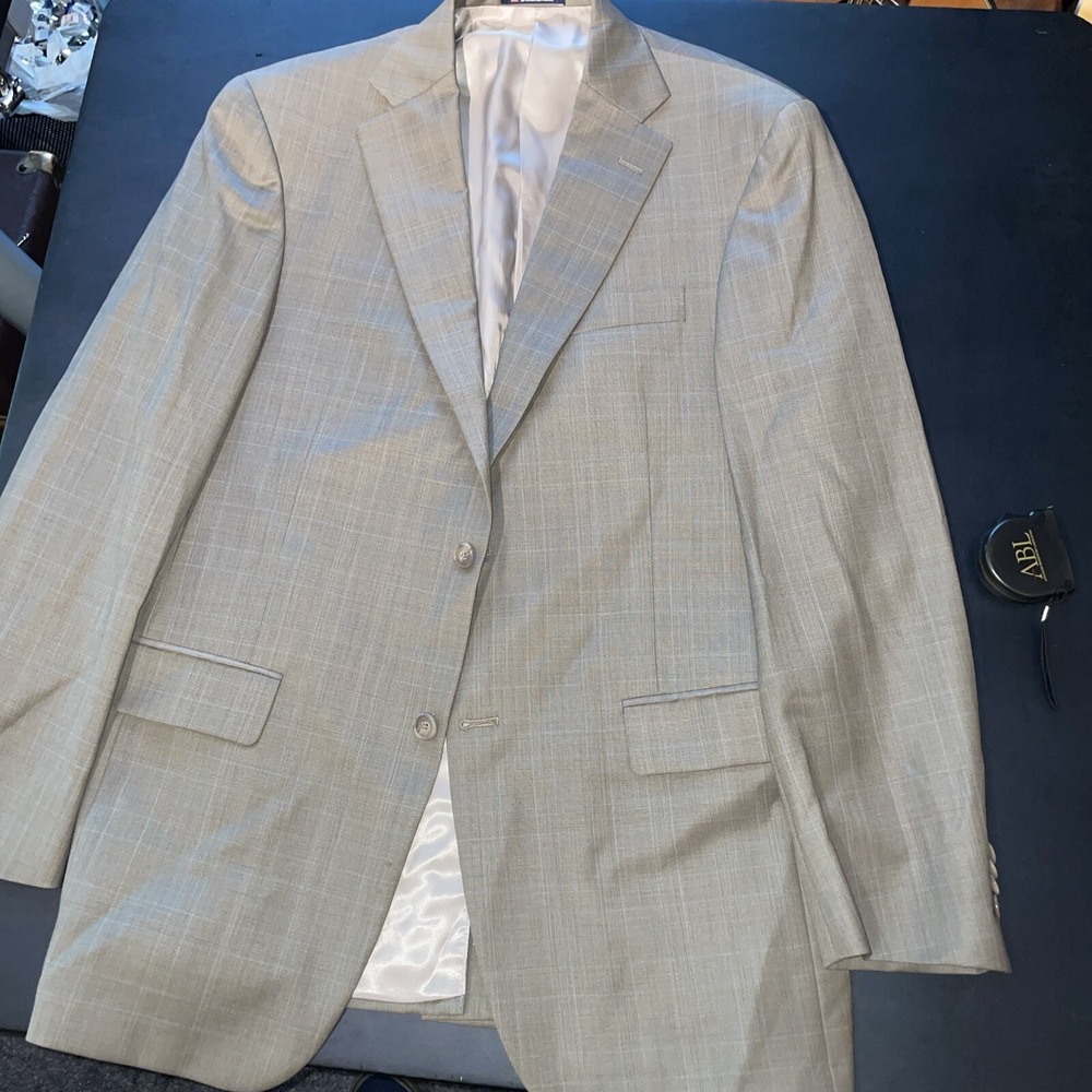 Hart Schaffner Marx Dillards Beige Plaid Wool 2 Button Blazer Sport Coat 40R !